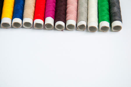 Multicolored sewing threads. Top view. Copyspaceの写真素材