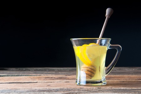 Hot drink with honey and lemon. Copyspaceの写真素材
