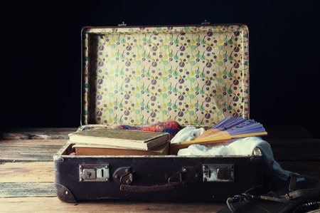 Packed suitcase. Vintage retroの写真素材