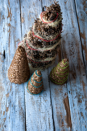 Handmade Christmas trees with conesの写真素材