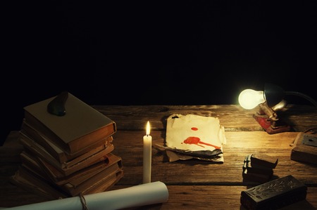 Writing a letter with quill and sealing. Vintageの写真素材