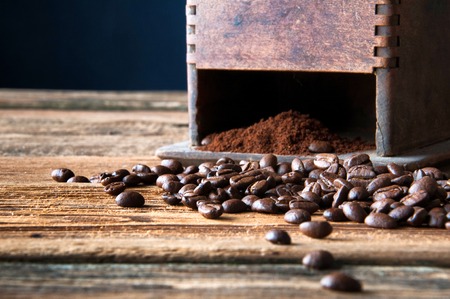 Coffee grinder and beans. Copyspaceの写真素材