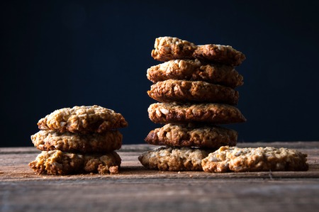 Stacked cookies on dark backgroundの写真素材