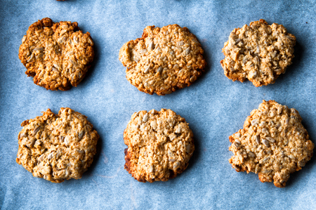 Cookies ona backing tray. Top viewの写真素材