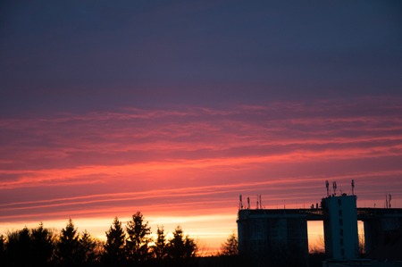 Beautiful sunset over cityの写真素材