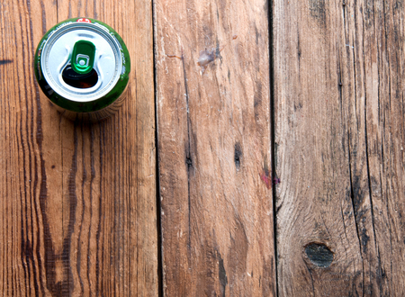 Can of beer, top view, copyspace