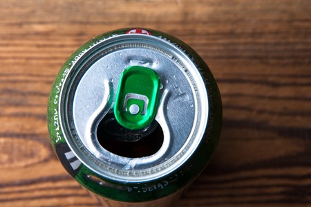 Can of beer, top view, copyspaceの写真素材