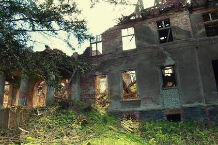 Old abandoned ruins on countryの写真素材