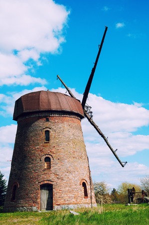 Old windmill on countryの写真素材