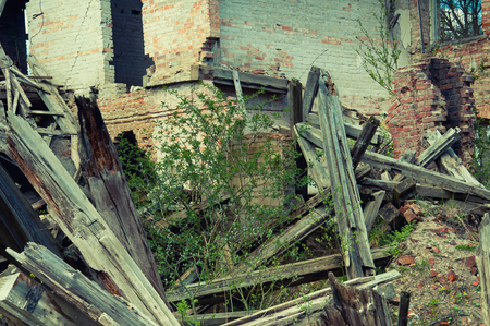 Old abandoned ruins on countryの写真素材