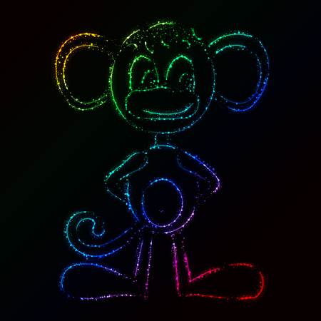 Monkey silhouette of gradient lights on black backgroundのイラスト素材