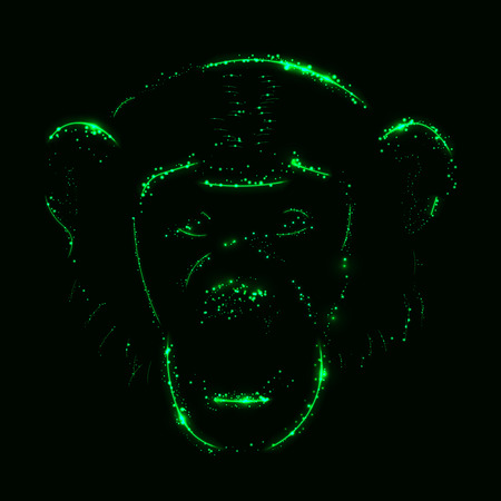 Monkey silhouette of green lights on dark backgroundのイラスト素材