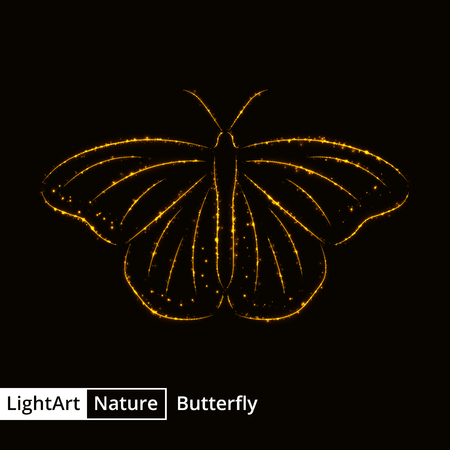 Butterfly silhouette of gold lights on black backgroundのイラスト素材