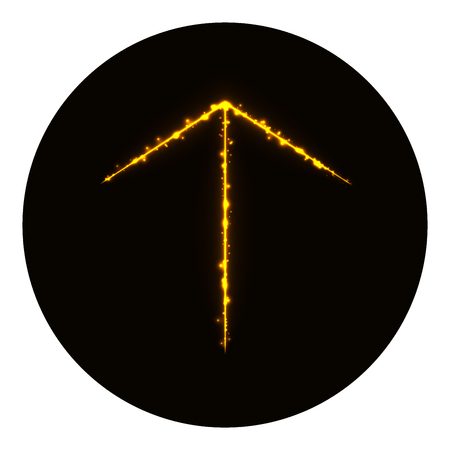 Arrow icon silhouette of gold lights on black background. Neon vector iconのイラスト素材