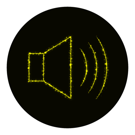 Audio speaker volume icon of yellow lights on black background. Neon vector iconのイラスト素材