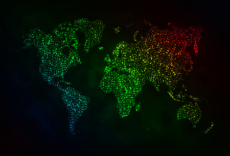 Map Illustration Icon, Gradient Color Lights Silhouette on Dark Background. Glowing Lines and Pointsのイラスト素材