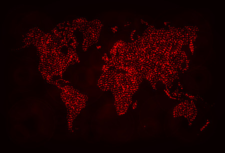 Map Illustration Icon, Red Color Lights Silhouette on Dark Background. Glowing Lines and Pointsのイラスト素材