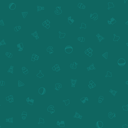 Kids toys freehand drawings doodle seamless pattern. Hand drawn toys design elements background. Textile prints, covers, greeting cards. Bear, car, ball, whirlgig, nesting doll. Vector Illustration.のイラスト素材