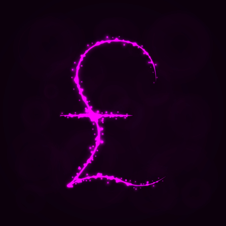 Pound Sign Illustration Icon, Lights Silhouette on Dark Background. Glowing Lines and Pointsのイラスト素材