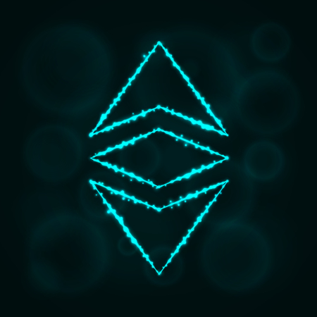 Ethereum classic vector icon. Ethereum classic symbol for your web site design, internet, graphic interface, business. Ethereum classic illustration sign, lights silhouette on dark background.のイラスト素材
