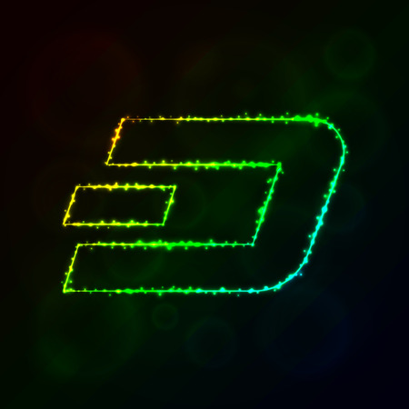 Dash coin vector icon. Dash coin symbol for your web site design, internet, business. Dash coin illustration sign, lights silhouette on dark background. Dash coin glowing lines and points.のイラスト素材