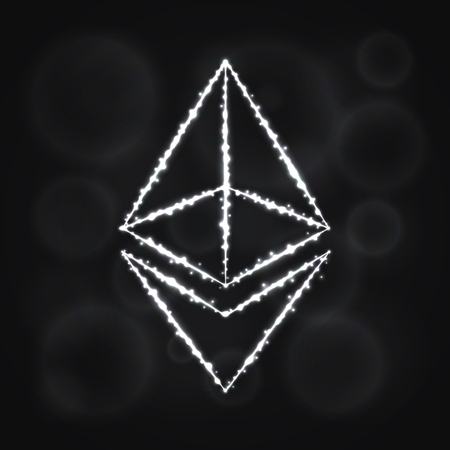 Ethereum vector icon. Ethereum symbol for your web site design, internet, graphic interface, business. Ethereum illustration, lights silhouette on dark background. Ethereum glowing lines and points.のイラスト素材