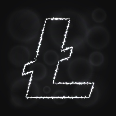 Litecoin vector icon. Litecoin symbol for your web site design, internet, graphic interface, business. Litecoin sign, lights silhouette on dark background. Litecoin glowing lines and points.のイラスト素材