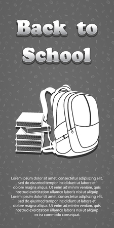 Vector design template for Back to school. Seamless pattern background with school supplies drawing icons. 3d text Back to school. Books and backpack symbol.のイラスト素材