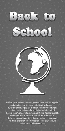 Vector design template for Back to school. Seamless pattern background with school supplies drawing icons. 3d text Back to school. Globe symbol.のイラスト素材