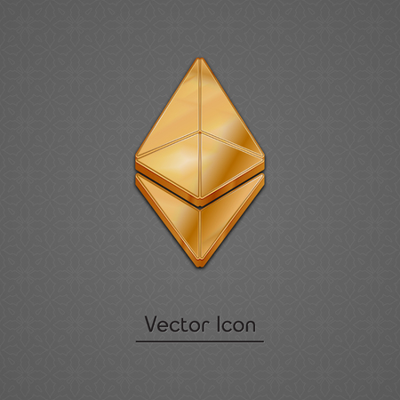 Golden ethereum coin symbol isolated web vector icon. Ethereum coin trendy 3d style vector icon. Raised symbol illustration. Golden ethereum coin crypto currency sign.のイラスト素材