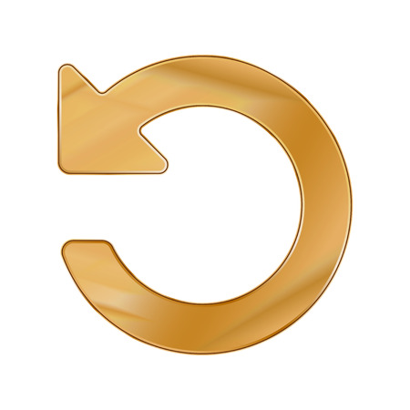 Gold Colored Metal Chrome web icon arrow refresh. Vector illustration. Interface, multimedia icon.のイラスト素材