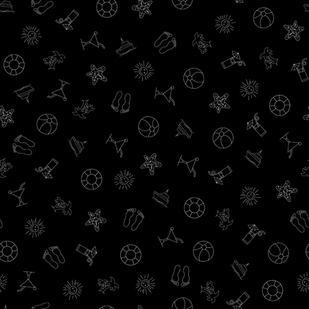 Summer pattern with hand drawn beach elements. Fashion print design, vector illustration. Seamless Pattern Background for banner, card, website. Design for wallpapers, wrapping, backgrounds.のイラスト素材