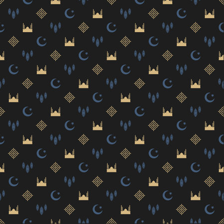 Seamless pattern with mosque, crescent, moon and starsのイラスト素材