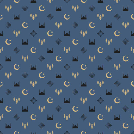Seamless pattern with crescent moon and mosque. islamic background.のイラスト素材