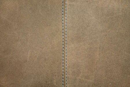 Texture of a beige natural leather with decorative stitchingの写真素材