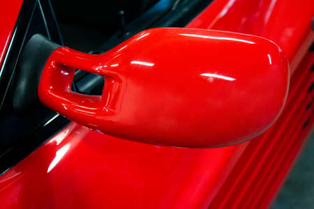 The mirrors are typical of this sports car of the brand with the jumping horse. Here the left one seen from the frontの写真素材