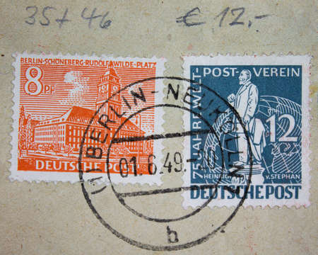 Postage stamp from the FRG Berlin. Printed on April 9, 1949 and May 7, 1949. SchÃ¶neberg Town Hall.のeditorial素材