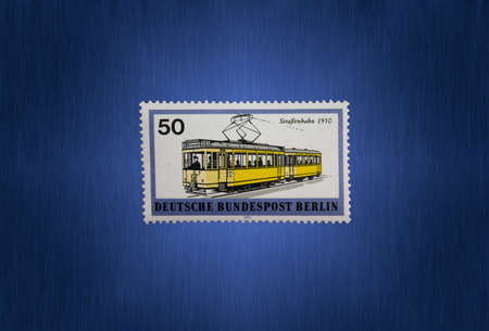 Postage stamp from the FRG Berlin. Printed on 03.05.1971. tram (1950)のeditorial素材