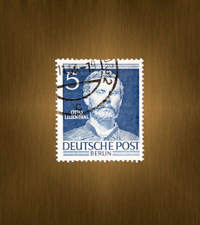 Postage stamp from the FRG Berlin. Printed on 01/24/1952. Otto Lilienthal, engineer and aviation pioneer.のeditorial素材