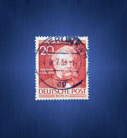 Postage stamp from the FRG Berlin. Printed on October 12, 1952. Werner von Siemens.のeditorial素材