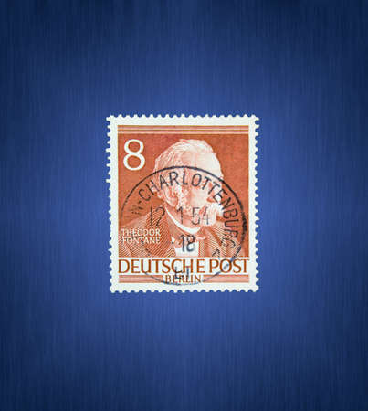 Postage stamp from the FRG Berlin. Printed on 3/7/1953. Theodor Fontane.のeditorial素材