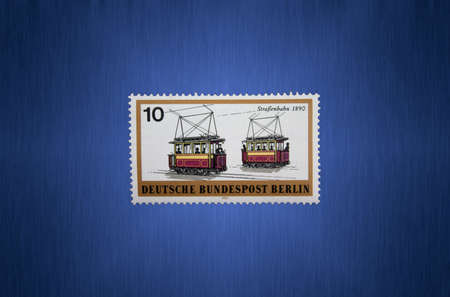 Postage stamp from the FRG Berlin. Printed on 03.05.1971. tram (1892)のeditorial素材