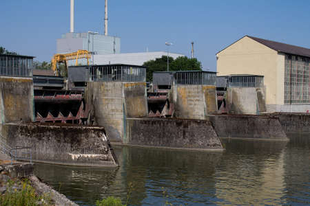 Two locks of a hydropower plant with a machine house.のeditorial素材