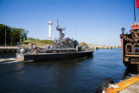 Exit of a warship converted into a tourist boat.の写真素材