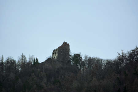 The Altbodman castle ruins can be seen behind trees.の写真素材