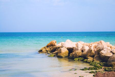 Coast beach and rocky reefの写真素材