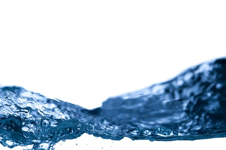 Blue water wave with shallow depth of field isolated on white backgroundの写真素材