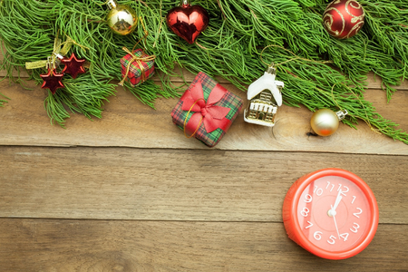 Christmas and happy new year concept with wooden backgroundの写真素材