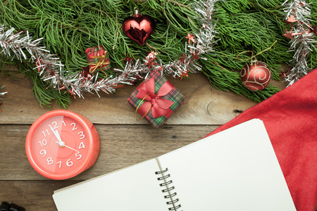 Christmas and happy new year concept with wooden backgroundの写真素材