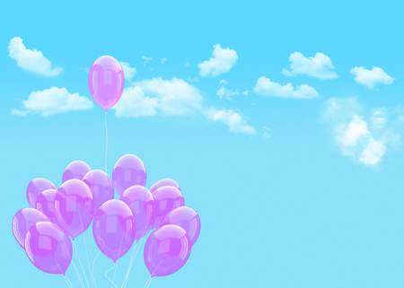 Escape conceptual- balloon holding cloud into the sky backgroundの写真素材